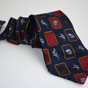Vintage Gierre Tie Blue Red Baseball Necktie Milano Italy European Mens Fashion Menswear Retro Old Silk Polyester Fabric Accessory For Him