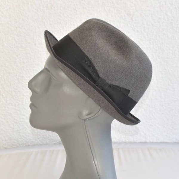 Vintage MAYSER Men's Fedora Hat Gray Black Check Wool Fedora Made in Germany European MCM Fashion Mens Accessory