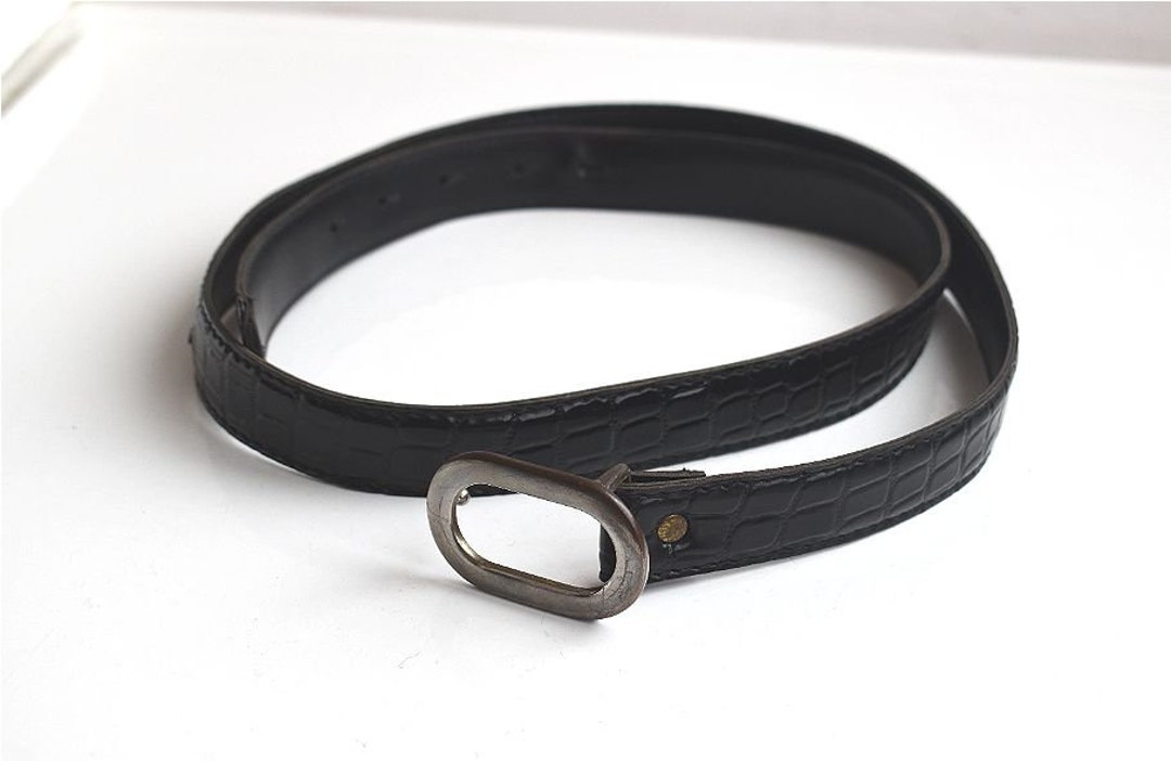 Vintage Black Crocodile Pattern Print Genuine Leather Belt  display picture 1