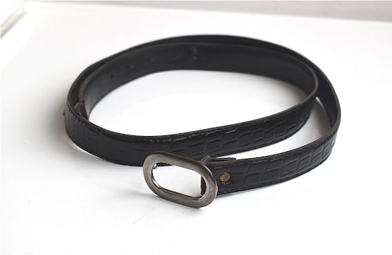 Vintage Black Crocodile Pattern Print Genuine Leather Belt  display picture 1