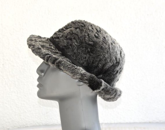Vintage Astrakhan Fur Hat Gray Karakul Fur Persia… - image 1