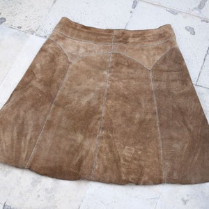 Vintage Tan Brown Genuine Leather A-Line Panel MCM Fashion European Women Clothing Mid Century Modern