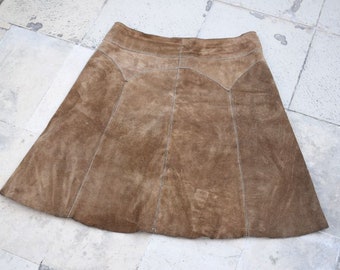 Vintage Tan Brown Genuine Leather A-Line Panel MCM Fashion European Women Clothing Mid Century Modern