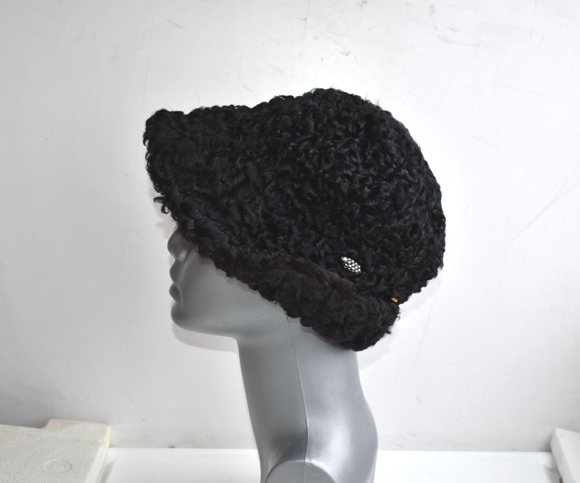 Vintage Astrakhan Fur Hat Made in Sweden Black Karakul Style Winter Hat Astrakan Karakul Kalpak - Handmade Caucasian Hat  main image 2