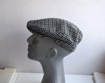 Vintage Stanton Hat Size 59 Men's Flat Cap Houndstooth Baker Boy Wool Scotland Gray Newsboy Headgear for Him Unisex Tweed Mariner Boy Hat