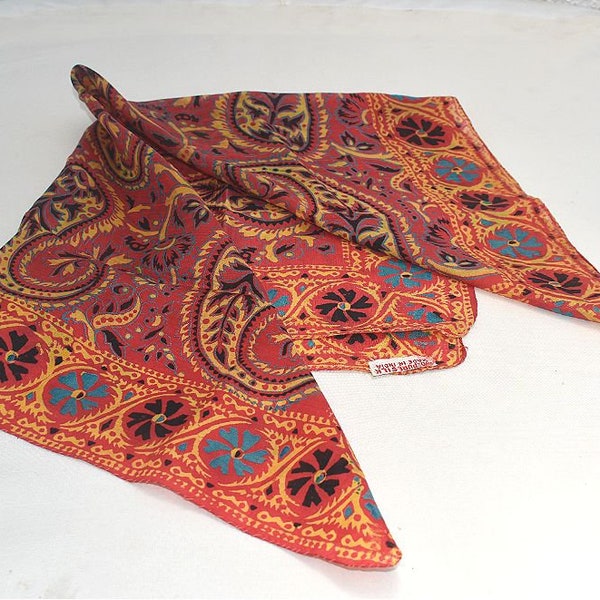 Pañuelo de seda vintage rojo amarillo verde pañuelo para la cabeza patrón geométrico floral cuadrado retro MCM bufandas unisex accesorio de ropa India MCM