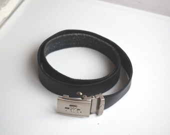 Vintage Diesel Black Genuine Leather Belt Solid Metal Silver 