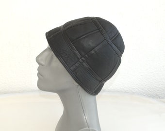 Vintage noir en cuir véritable fourrure seau cloche à bord chapeau BWinter automne MCM milieu du siècle mode européenne moderne