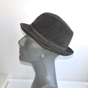 Vintage Anton Pollner Halali Men&#39;s Fedora Trilby Hat Dark Gray Check Wool Fedora European MCM Fashion Mens Accessory