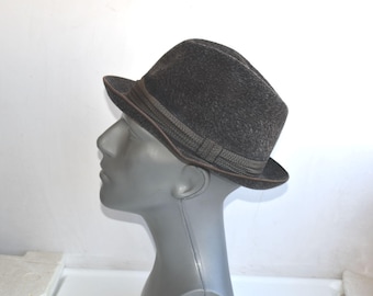 Vintage Anton Pollner Halali Men's Fedora Trilby Hat Dark Gray Check Wool Fedora European MCM Fashion Mens Accessory