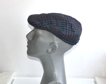 Vintage Haussmann Blue Hat Men's Flat Cap Houndstooth Baker Boy Wool Hat Cap Gray Newsboy Headgear for Him Unisex Tweed Mariner Boy Hat