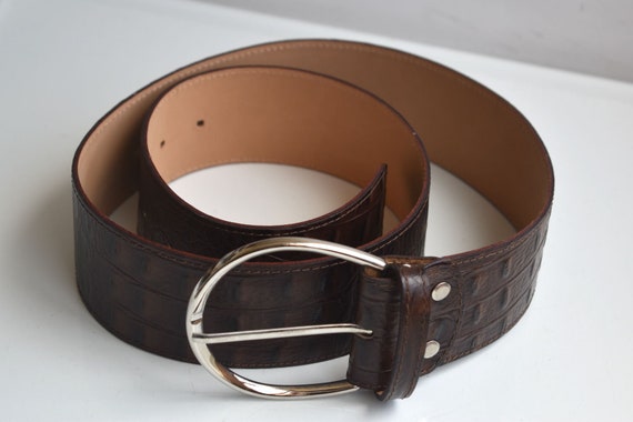 Vintage Brown Crocodile Pattern Print Genuine Leather Belt  display picture 3