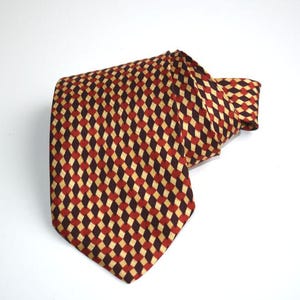 Vintage Paco Rabanne Paris Tie Geometric Pattern Yellow Red Necktie European Mens Fashion Menswear Silk Fabric Accessory For Him