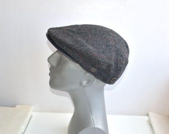 Vintage DIMO Direkta Moden  Men's Flat Cap Size 60 Houndstooth Baker Boy Wool Cap Gray Newsboy Headgear for Him Ear Flap Tweed Mariner Boy