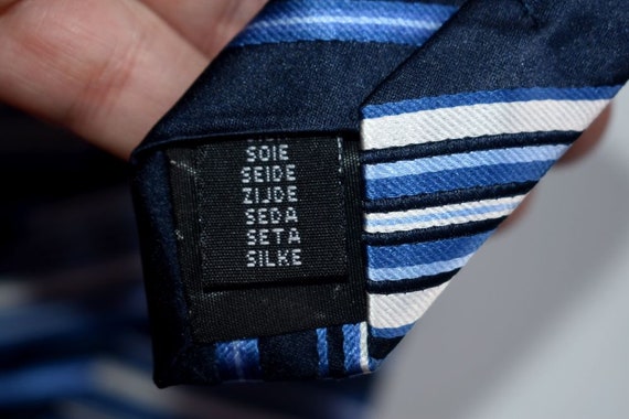 Vintage Giro Moda Tie Blue White Striped  Necktie… - image 4
