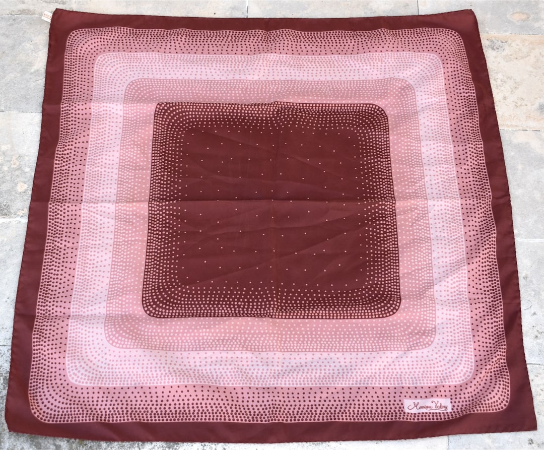 Foulard Vintage Monique Valery En Soie 100% - Modèle Géométrique Gris Et Noir