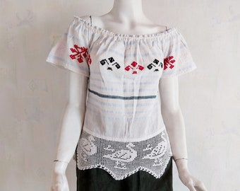 Vintage Baumwolle Spitze bestickt Top Bluse Shirt Tunika Camisole Boho Boho Indie Hippie Damen Kleidung Mode