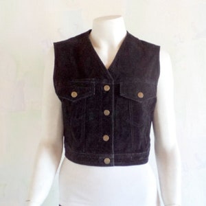 Black Real Suede Leather Waistcoat, Vintage Biker Women&#39;s Vest, B-Young Suede Leather Vest, Size S Small, Boho Hippie Waistcoat for Her