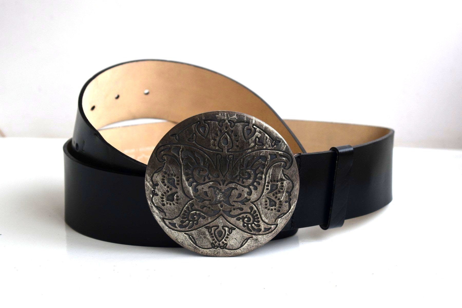 Elegant Vintage Black Belt with Silver Details Buy Black Western Belt Womens | 1 inch Antique Silver Buckle  main image 4
