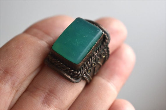 Vintage Copper Green Agate Gemstone Embossed Reli… - image 4