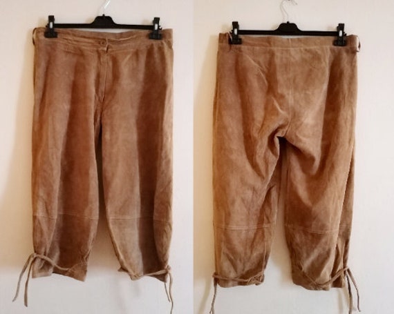 Vintage Soft Suede 100% Real Leather Capri Pants … - image 1