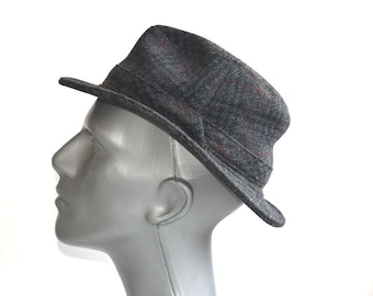 Vintage MAYSER Men's Fedora Hat Gray Check Wool Fedora Made in Germany European MCM Fashion Mens Accessory