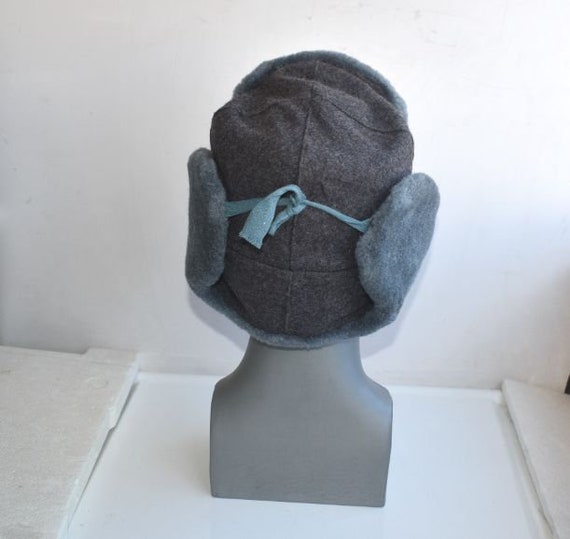 Vintage Trapper Hat Ushanka Gray Blue Real Fur Le… - image 4