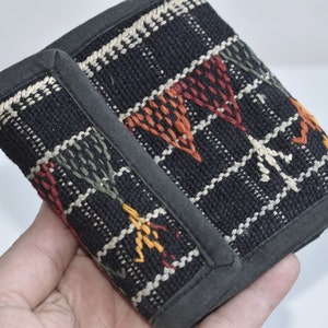 Monedero bordado Vintage, monedero con cremallera, tela de algodón, hilos de lana, patrón geométrico, arte MCM europeo antiguo