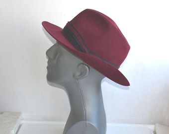 Vintage ROCKEL Size 57 Men's Fedora Hat Red Felt Wool Fedora Germany European MCM Fashion Mens Head Accessory Mid Century Modern