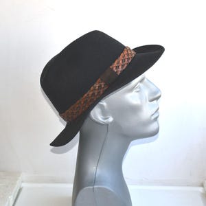 Vintage MAYSER Men&#39;s Fedora Hat Black Check Wool Leather Band Fedora Made in Germany European MCM Fashion Mens Accessory