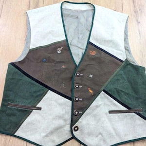Vintage Original Salzburger Fracht Trachten Vest Mens Size 54 Traditional Austria Hunting Octoberfest Sleveless Jacket Cotton Bavarian MCM