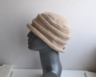 Vintage MCM Cream Black Wool Bucket Wire Roll Brim Ribbon Hatband Hat M/L Vintage MCM Cream Black Wool Bucket Wire Roll Brim Ribbon  main image 3