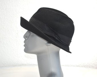 Vintage 100% Wool Black Lana Lane Fedora Hat One Size Women Accessory Winter Fall MCM Mid Century Modern Italy Italian Fashion