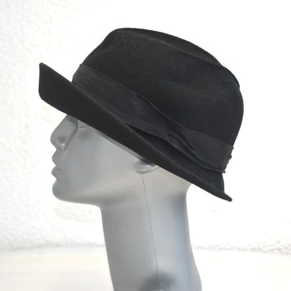 Vintage 100% Wool Black Lana Lane Fedora Hat One Size Women Accessory Winter Fall MCM Mid Century Modern Italy Italian Fashion