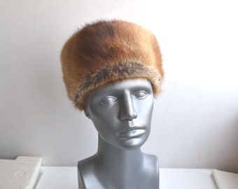 Vintage Winter Hat Real Mink Fur Winter Kubanka Cossack Pillbox Hat One Size Womens Accessory European MCM Fashion