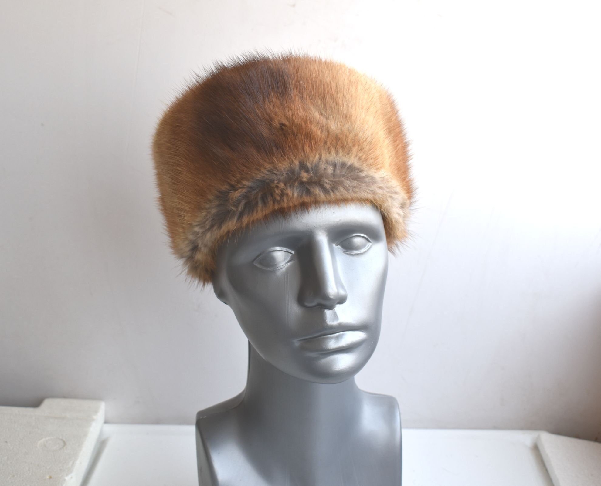 Vintage Mink Fur Hat Made in USA MCM Real Fur Winter Pillbox Style, Brown Fur Pillbox Casual Vintage Hats for Women for sale | eBay main image 3