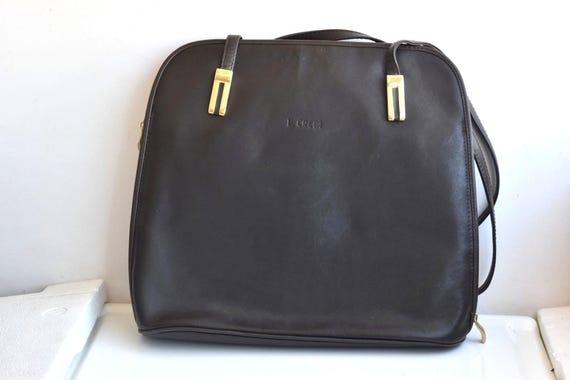 Vintage L. Credi Dark Brown Genuine Leather Handbag Shoulder Tote Bag Italy Every day Hand Bag Fashion European Minimalist Women Retro