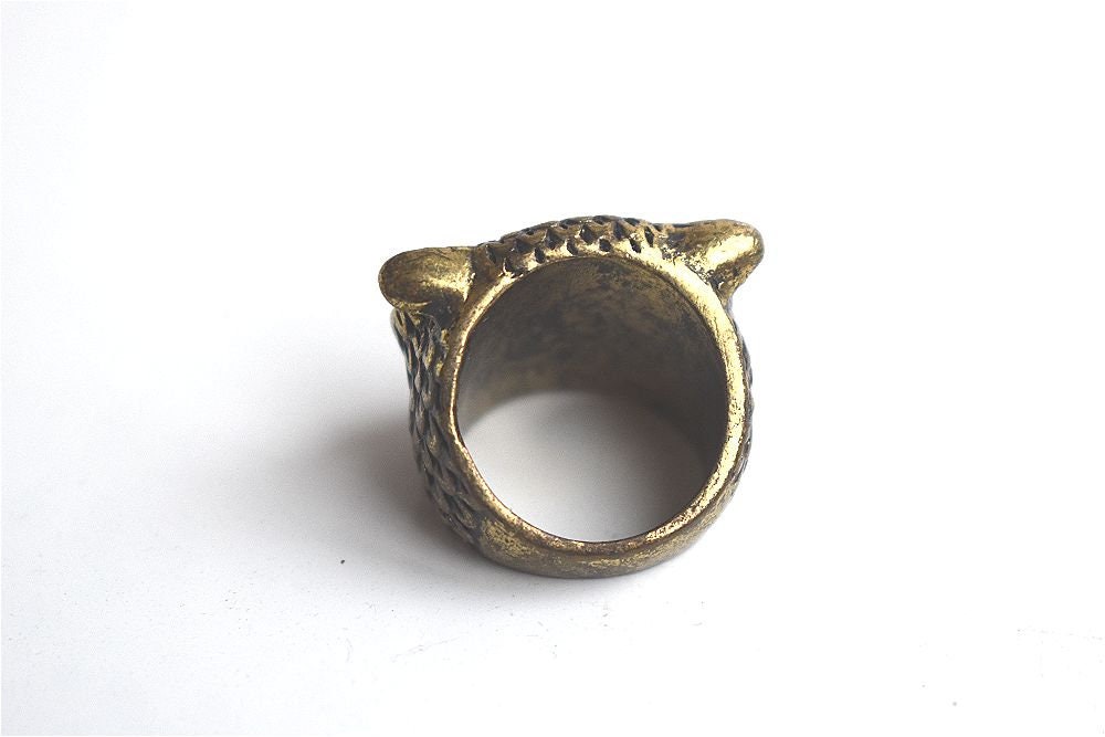 Vintage Brass Owl Ring Bird Statement Jewelry Gold Metal MCM Unisex ...