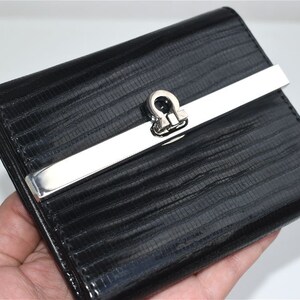 Vintage Black Patent Genuine Leather Purse Wallet Coin Pouch European MCM Mid Century Modern Germany Fashion Bag Accessory