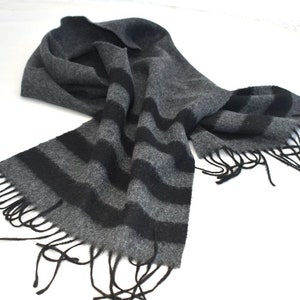 Vintage 56&quot; x 12&quot; Pure Wool Scarf Gray Black Check Wool Italian Scarf Fringed Men&#39;s Unisex Fall Winter Scarf Italy MCM European Fashion