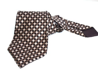 Vintage Fiorio Milano stropdas beige bruine stropdas Italië Europese heren Italiaanse mode herenkleding retro oude zijde geometrische stof accessoire voor hem