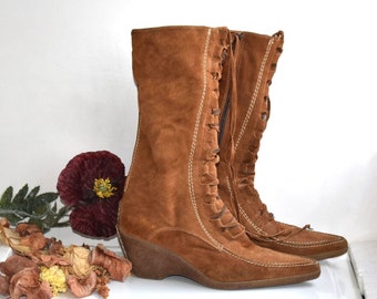 Vintage Pia Pao Size 39 Womens Suede Copper Brown Color Boots Shoes Italy Italian European Retro Fashion Autumn Winter