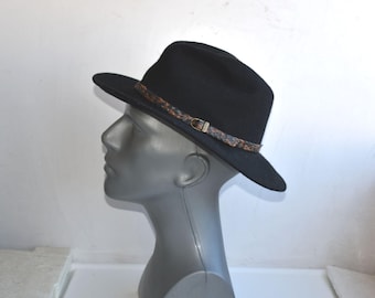 Vintage Black Felt Wool Size 55 Italy Fedora Hat Trilby  Men's Italian MCM Fashion Mens Accessory European Fashion