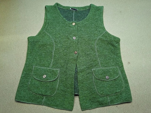 Waschbar Racoon Womens Wool Cardigan DE Size 40-42 Green Vest Pockets Vintage Fleece