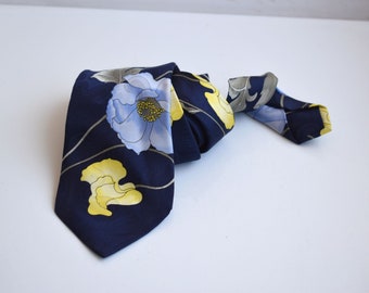 vintage Leonard Paris cravate bleu motif floral cravate en soie français France européenne mode homme accessoire pour lui