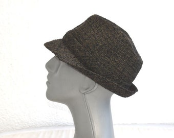 Vintage MISTRAL Men's Fedora Hat Size 57 Green Black Montage Nylon Made in France MCM European Fashion Mens Accessory