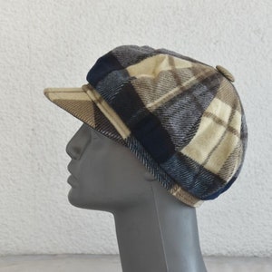 Vintage BALKE Size 56 Wool Newsboy Hat Plaid Tartan Blue White Women Accessory Winter Fall MCM Mid Century Modern Germany Fashion