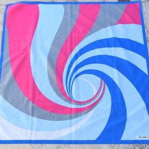 Vintage 30 &quot;x 30&quot; Gim Renoir Bufanda Azul Rosa Pañuelo Cuadrado Pañuelo Cuello Bufanda Poliéster Unisex Italia Italiano Europeo MCM Moda