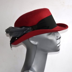 Vintage ottmar reich vermelho preto feminino chapéu de lã penas banda alemanha mcm acessório de moda europeia chapéu-coco, chapéu oktoberfest