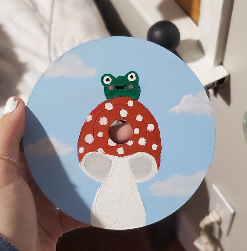 frog on mushroom cd painting